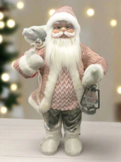 2 FT Pink & Grey Santa With A Lantern & Gifts