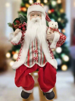2 FT Peppermint Candy Santa With Teddy Bear