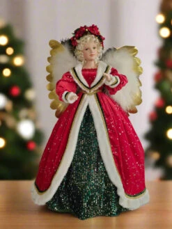 32" Red & Green Animated Musical Angel Tree Topper