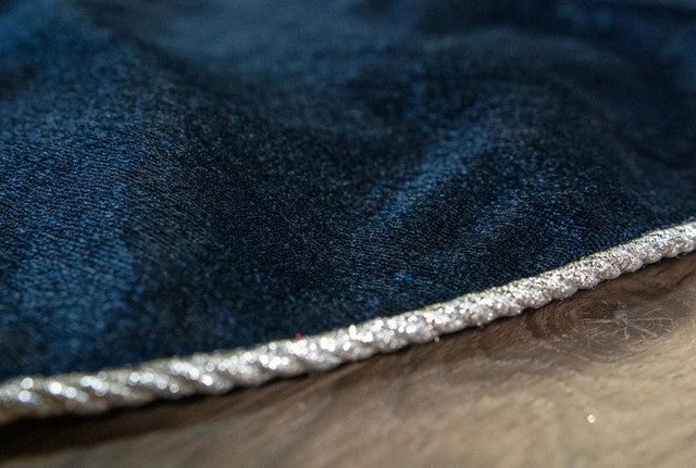 48" Blue Velvet Tree Skirt With Silver Cord Edge - Image 3