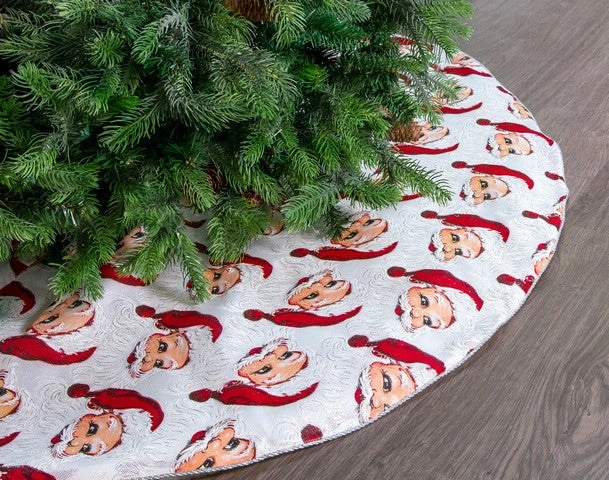 48" White & Red Santa Tree Skirt With Silver Edge Trim 3 48" White & Red Santa Tree Skirt With Silver Edge Trim