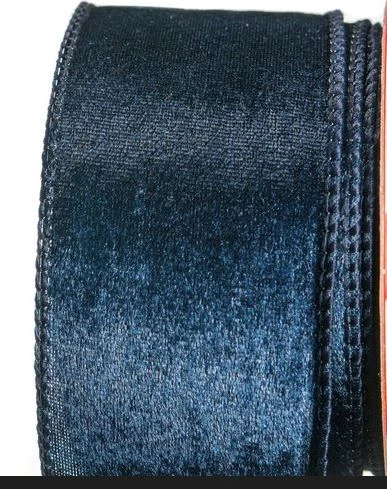 2.5" X 10 YD Navy Blue Velvet Ribbon Set Of 3 - Image 2