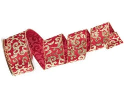 2.5" X 10 YD Red & Gold Swirl Ribbon Set Of 3