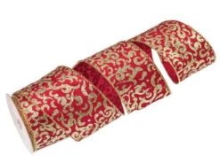 4" X 10 YD Red & Gold Swirl Ribbon Set Of 3