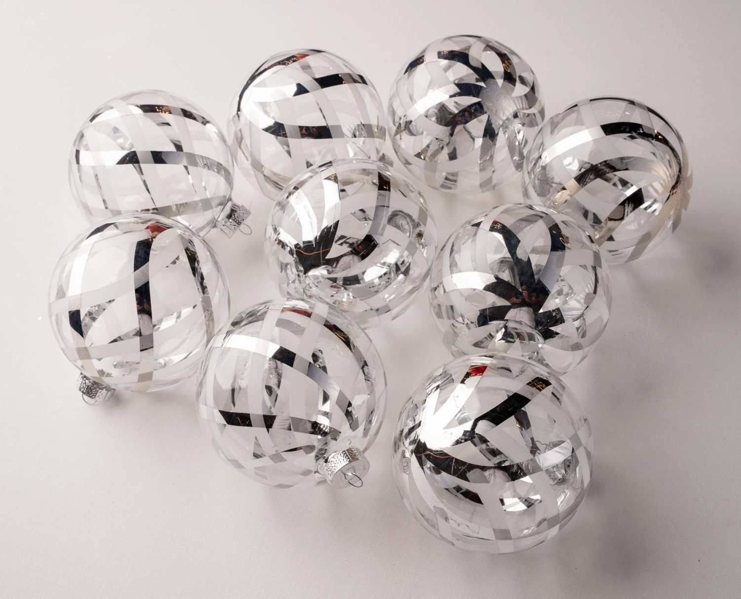 5" Silver Clear Ball Ornament Set Of 9