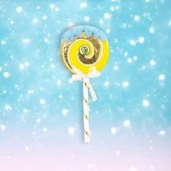 24" Yellow & Gold Swirl Lollipop Pick With Blue Icing