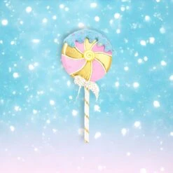 28" Pink & Gold Swirl Lollipop Pick With Blue Icing