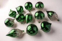 4" Shiny Green Glass Ornament Assorted Set Of 12