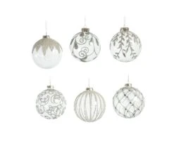 4" Crystal Silver & Glitter Ornament Assorted Set Of 12