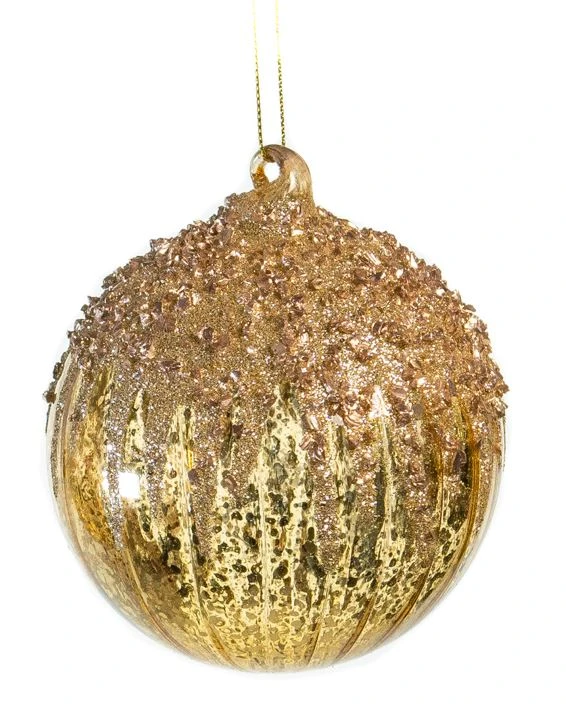 4" Gold Heart & Ball Glitter Ornament Set Of 12 - Image 3