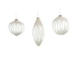 4" Crystal White Beaded Ornament Assorted Set Of 12