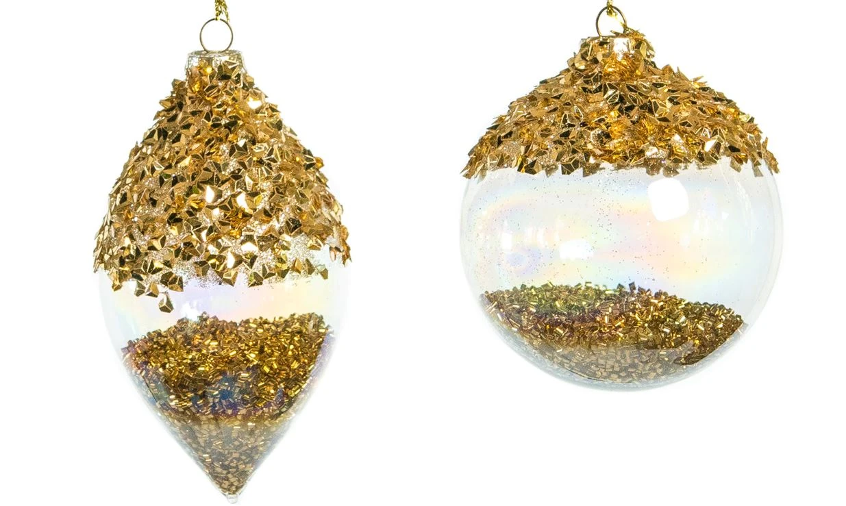 4" Crystal Gold Ornament With Gold Beads Set Of 12 - Image 2