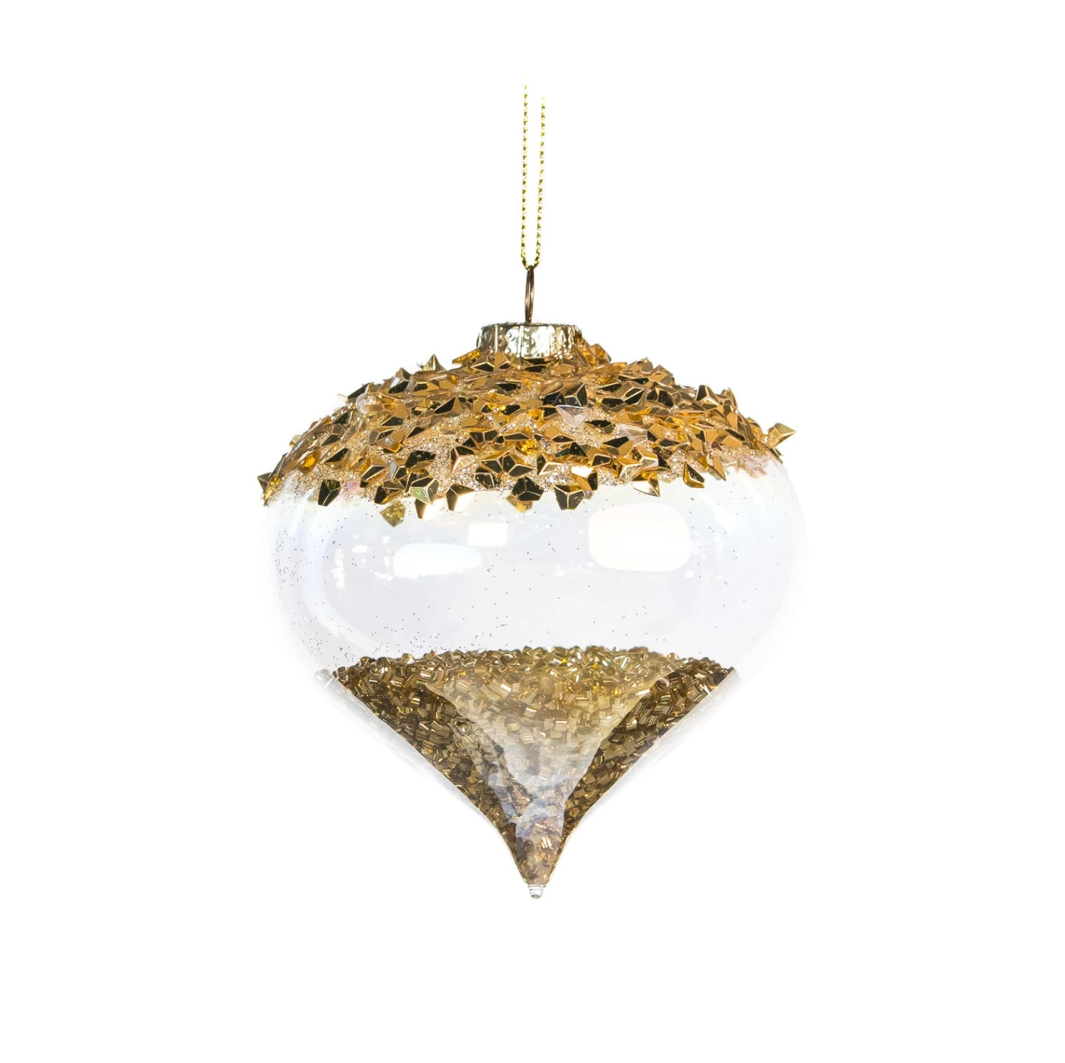 4" Crystal Gold Ornament With Gold Beads Set Of 12 - Image 3