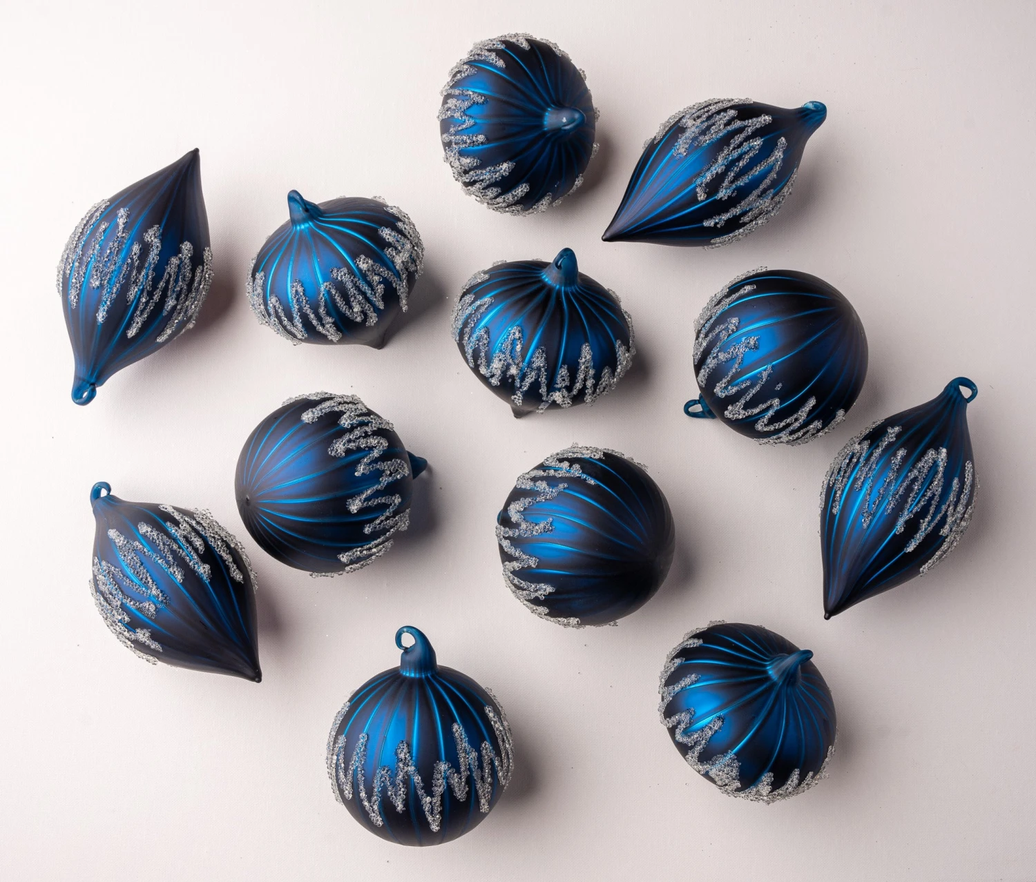 4" Blue Matte Decorative Ornaments Assorted Set Of 12 3 4" Blue Matte Decorative Ornaments Assorted Set Of 12