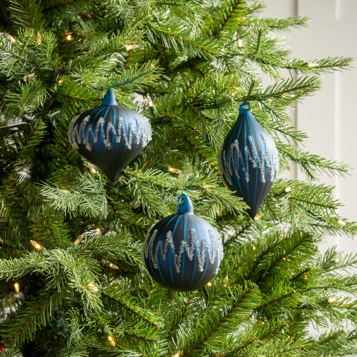 4" Blue Matte Decorative Ornaments Assorted Set Of 12 4 4" Blue Matte Decorative Ornaments Assorted Set Of 12 - Image 2