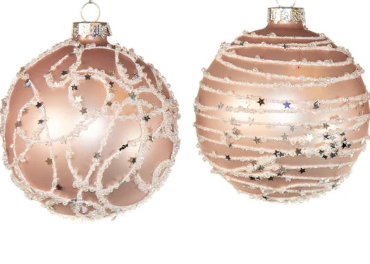 3" Pink With White Sequined Icing Assorted Ornament Set Of 12 - Image 2