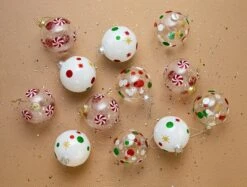 3" Peppermint Polka Dot Assorted Glass Set Of 12 -The Christmas Palace 0671406914B