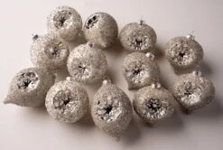 4" Silver Decorative Assorted Ornament Set Of 12