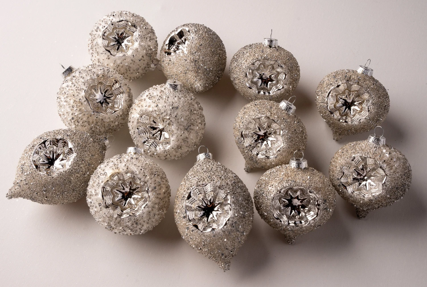 4" Silver Decorative Assorted Ornament Set Of 12