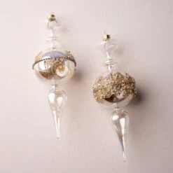 9" Clear Gold Glitter Finial Set Of 6