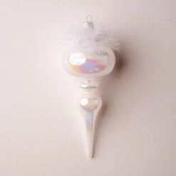 8" White Iridescent Feathered Finial Set Of 6