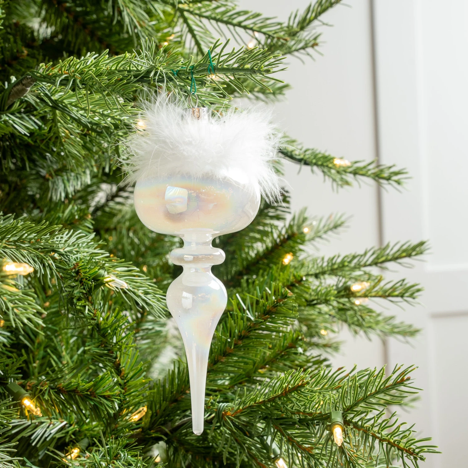 8" White Iridescent Feathered Finial Set Of 6 - Image 2