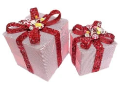 6" & 8" Red & White Stripe Gift Box With Sequin Bow