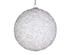 4" White Tinsel Ball Ornament Set Of 12