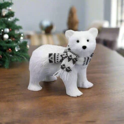 8" White Polar Bear With Scarf