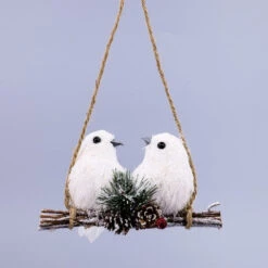 4" White Hanging Birds