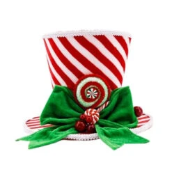 7" Peppermint Hat With Green Bow