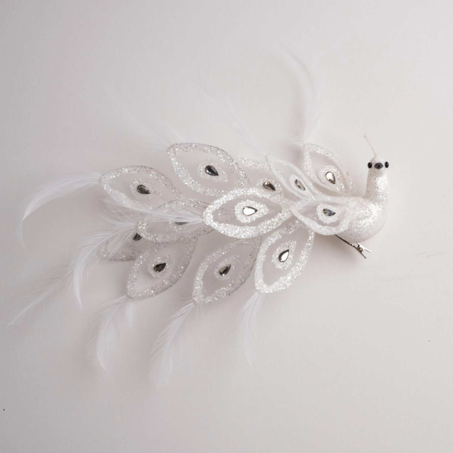 10" White Glitter Peacock Set Of 2