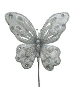 9" Silver Glitter Butterfly Set Of 12