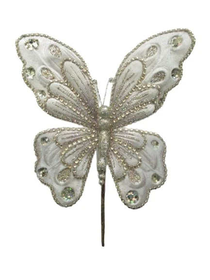 9" Platinum Glitter Butterfly Set Of 12