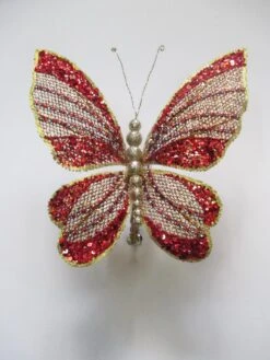 8" Red & Gold Glitter Butterfly Set Of 6