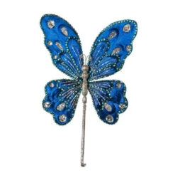 9" Blue Glitter Butterfly Set Of 6