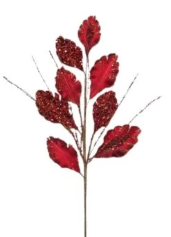 25" Red & Gold Sequin Leaf Set Of 6