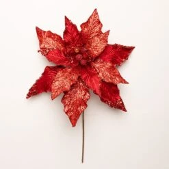 14" Glitter Poinsettia Set Of 6