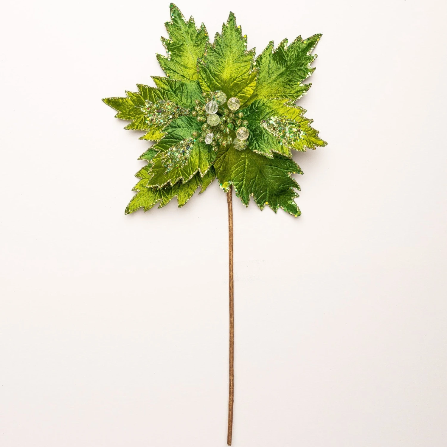 17" Green Jeweled Poinsettia Stem Set Of 6