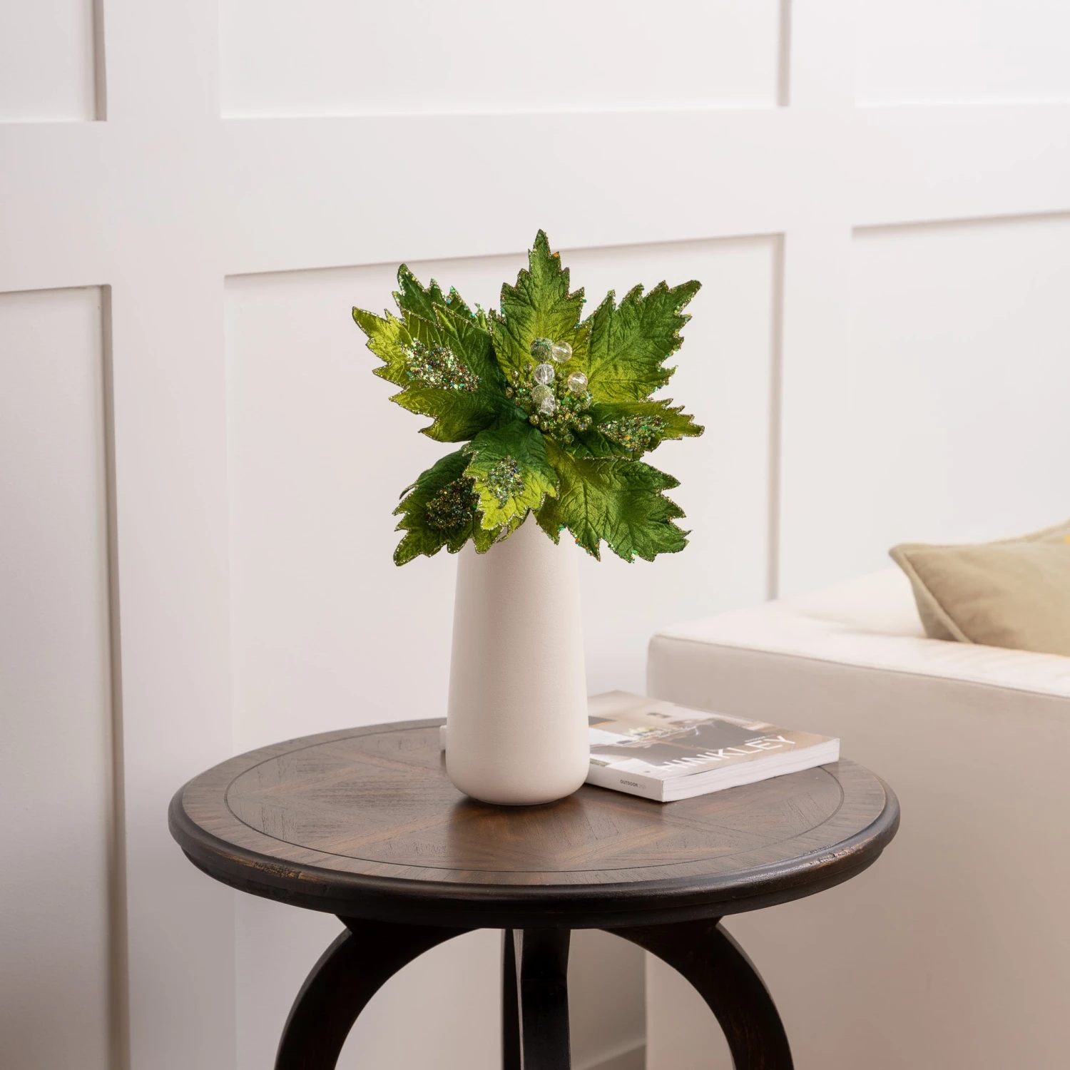 17" Green Jeweled Poinsettia Stem Set Of 6 - Image 3