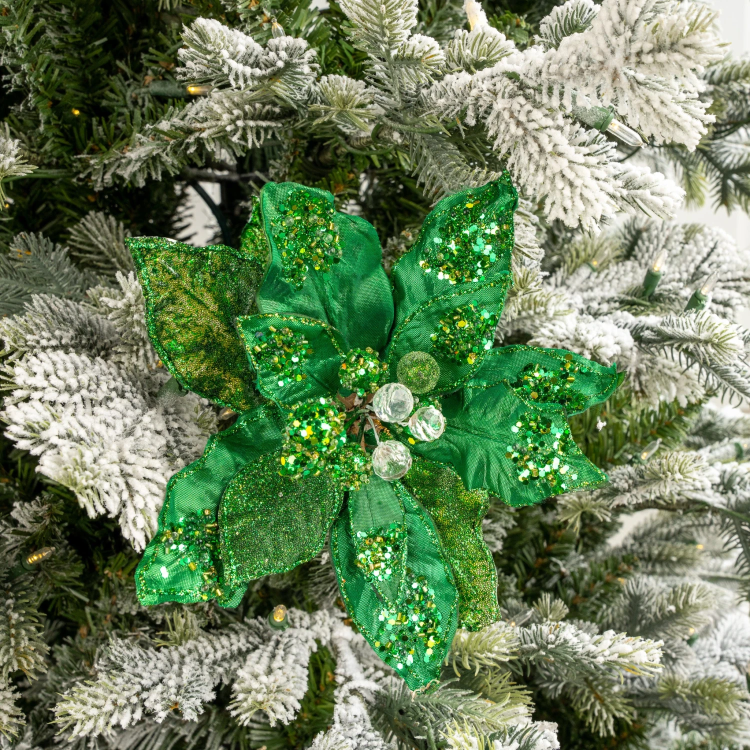 28" Emerald Green Poinsettia Stem Set Of 4 - Image 2