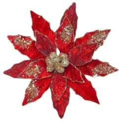 10" Poinsettia Stem Clip Set Of 6