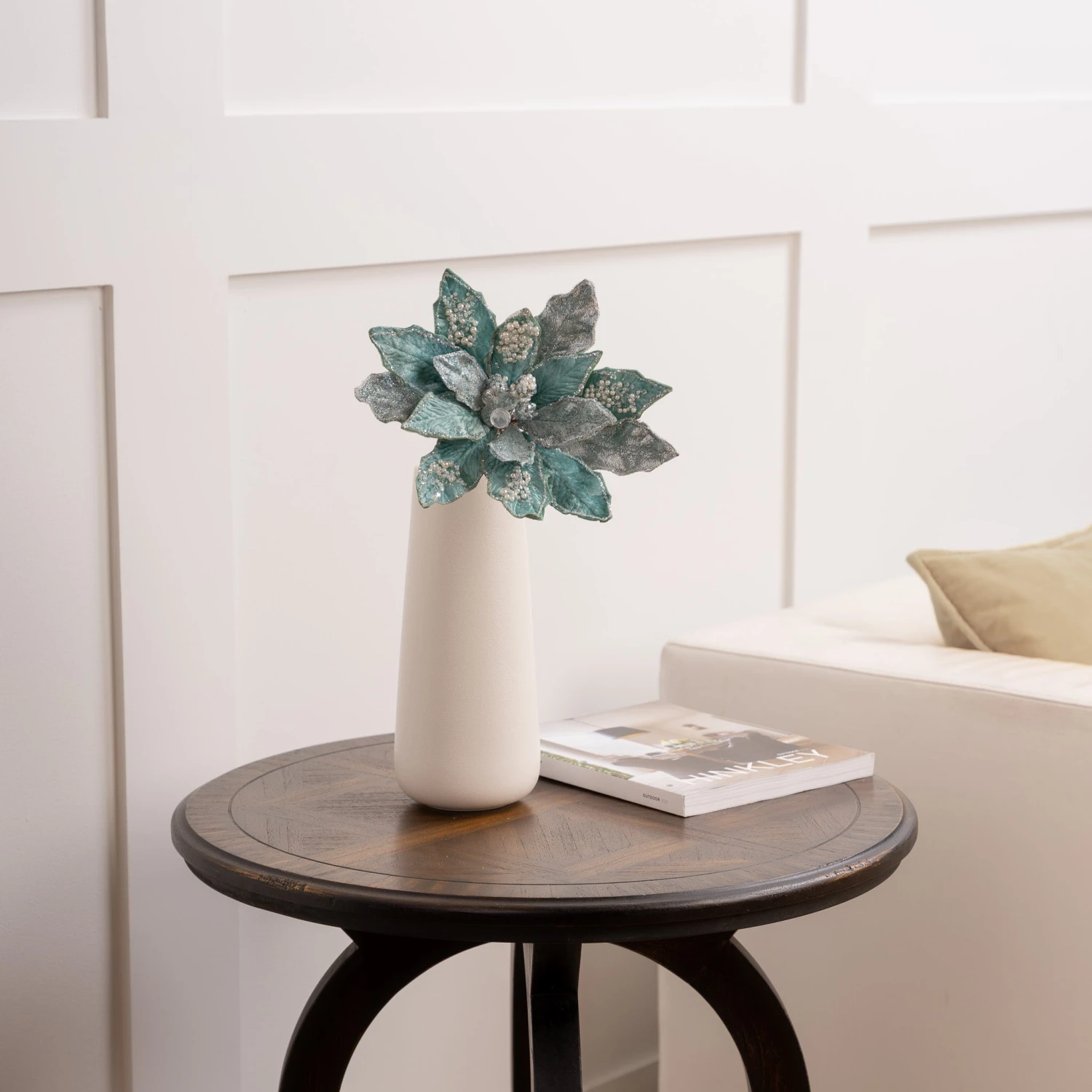 18" Poinsettia Stem With Leaves Set Of 6 - Image 3