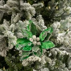 18" Emerald & Silver Poinsettia Set Of 6 7 18" Emerald & Silver Poinsettia Set Of 6 -The Christmas Palace 0671409729 1