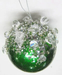3.5" Emerald & Silver Jewel Ornament Set Of 6