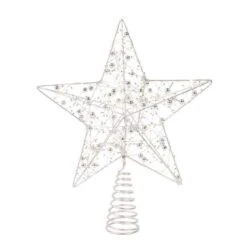 11" Silver Star Tree Topper 15 LED Battery Operated Lights