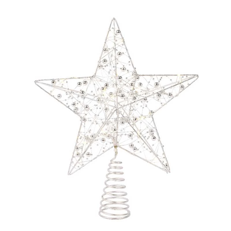 11" Silver Star Tree Topper 15 LED Battery Operated Lights