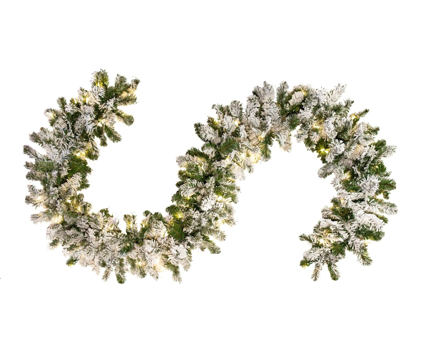 9 FT X 12" Flocked Garland Pre-lit 100 LED Clear Lights 3 9 FT X 12" Flocked Garland Pre-lit 100 LED Clear Lights