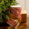 2.5" X 10YD Red Velvet Ribbon With Gold Glitter Filigree