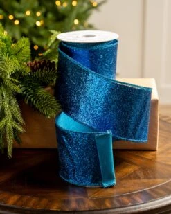 4" X10YD Blue Glitter Ribbon